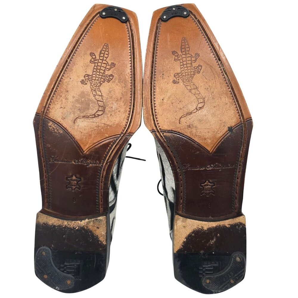 Vintage David Eden Mens Size 9 Alligator Pony Hair Zebra Black White Spectators - Picture 3 of 12
